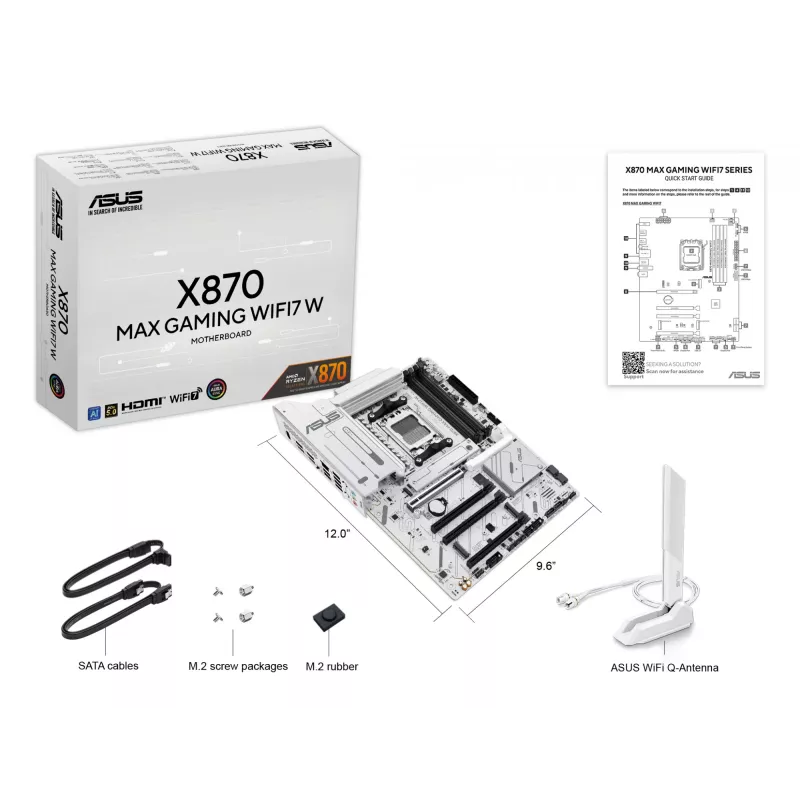 Motininė plokštė ASUS X870 MAX GAMING WIFI7 W ATX — AMD X870, Socket AM5, DDR5, 4 DIMM, Wi‑Fi 7, 2.5Gb LAN