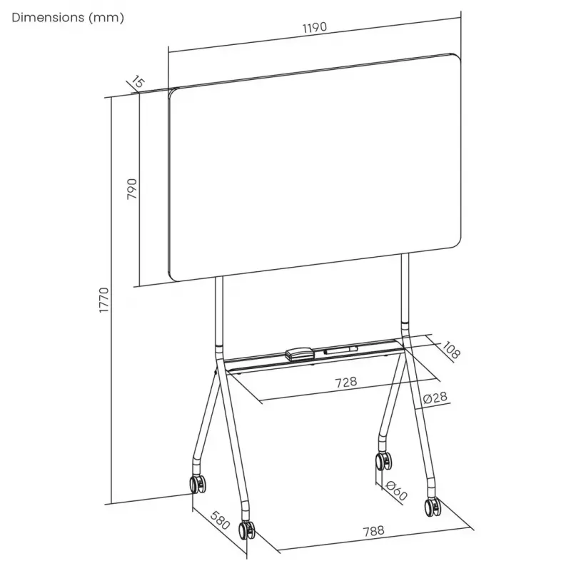 Lenta ergo office ER-306 — sausai trinama vienpusė horizontali lenta, 1190×790 mm, ant stovo su ratukais, magnetinė