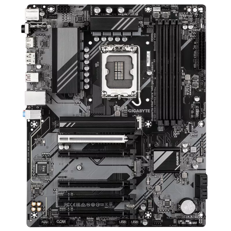 GIGABYTE B760 DS3H WIFI6E GEN5 pagrindinė plokštė – palaiko Intel Core 14-osios kartos procesorius, 8+2+1 fazių skaitmeninis VRM, iki 5600MHz DDR5, 2xPCIe 4.0 M.2, Wi-Fi 6E, 1GbE LAN, USB 3.2 Gen 2x2