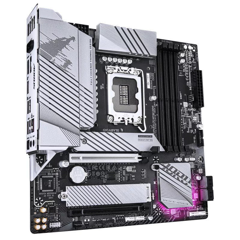 GIGABYTE motininė plokštė B760M AORUS ELITE WIFI6E GEN5 — Micro ATX, LGA1700, DDR5 iki 5600MHz, 12+1+1 VRM, 2x PCIe4.0 M.2, Wi‑Fi 6E, 2.5 GbE