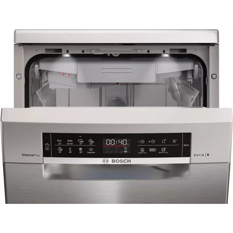 Laisvai pastatoma indaplovė Bosch Serie 6 SPS6EMI21E — siaura 45 cm, 10 komplektų, 8 programos, energijos klasė B