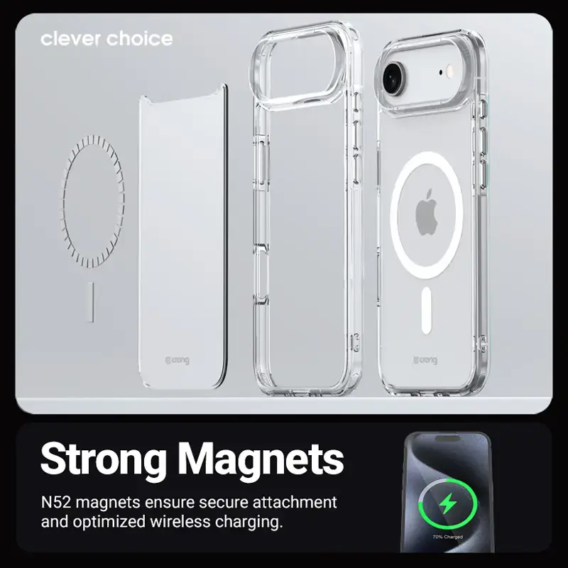 Crong Clear MAG Cover dėklas su MagSafe, skirtas iPhone 17, permatomas CRGCLRMIP1763TRS
