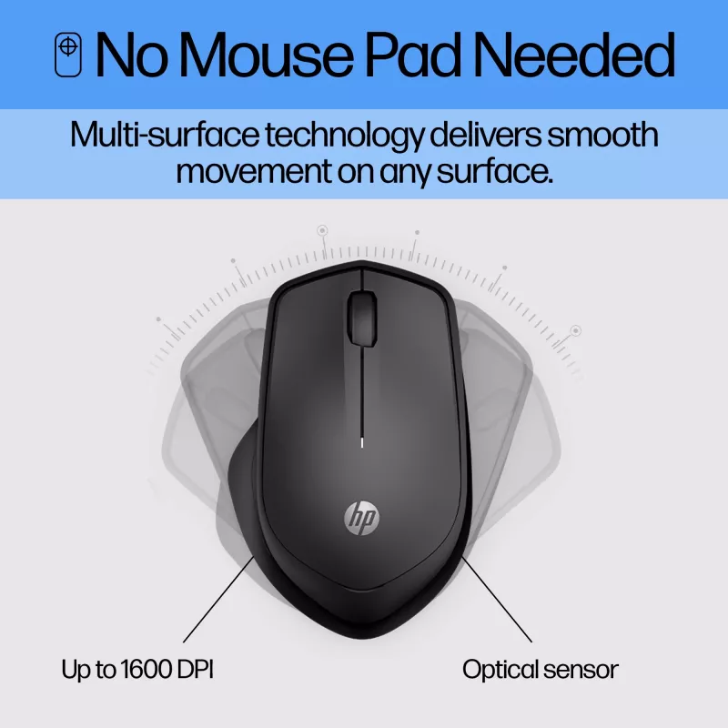 HP 280 Silent Wireless pelė, dešiniarankiams, optinė, belaidė radijo dažnio, juoda