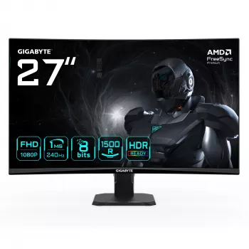 GIGABYTE GS27FC2 27 colių FHD išlenktas žaidimų monitorius - 1920 x 1080, 240 Hz, 1, 350 cd/m², HDR parengtis, HDMI 2.0, Displayport 1.4