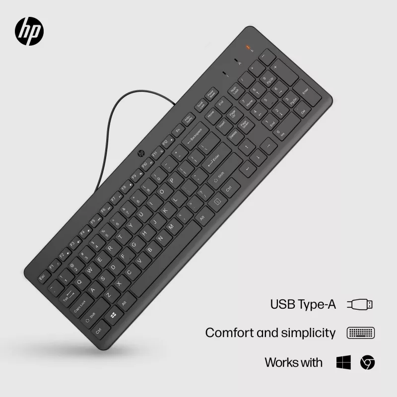 HP 150 laidinė klaviatūra, pilno dydžio (100 %), laidinė, USB, mechaninė, QWERTY, juoda