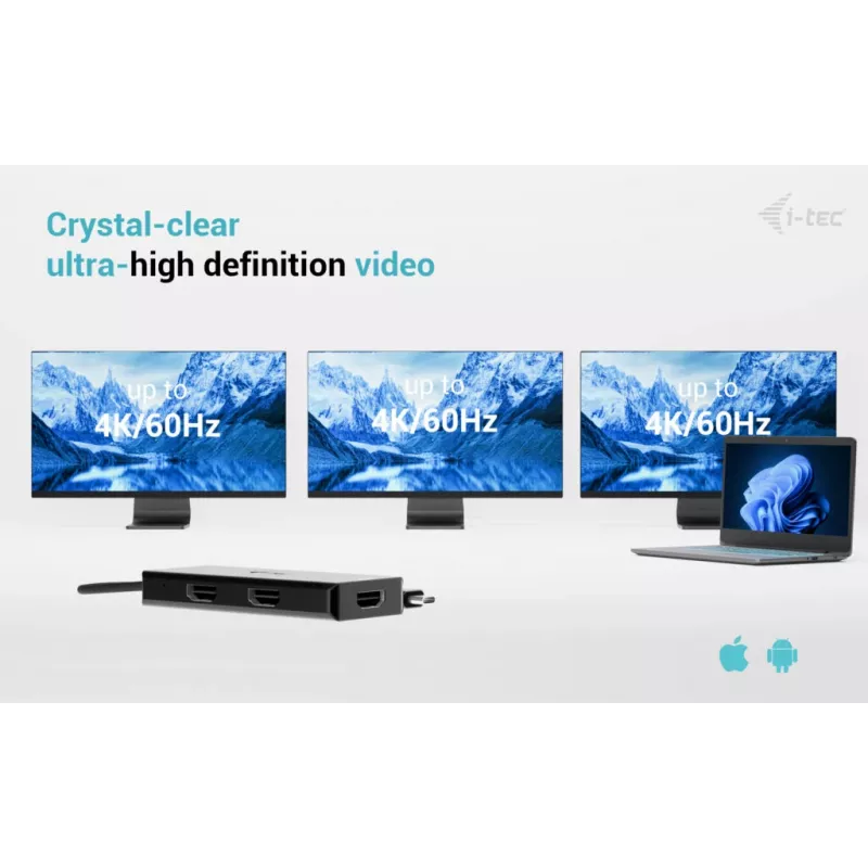 i-tec USB-C Triple 4K HDMI vaizdo adapteris, maitinimo tiekimas 100 W