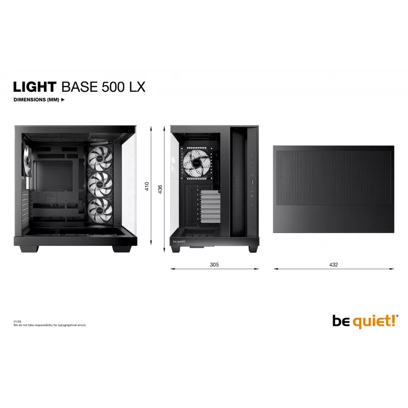 PC korpusas be quiet! Light Base 500 LX Juoda Midi Tower ATX 3x 120mm ventiliatoriai