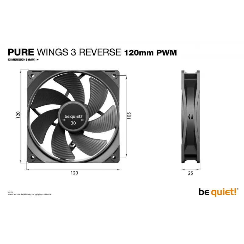 be quiet Pure Wings 3 120mm | PWM Reverse Triple-Pack Kompiuterio korpuso ventiliatorius 12 cm Juodas 3 vnt.