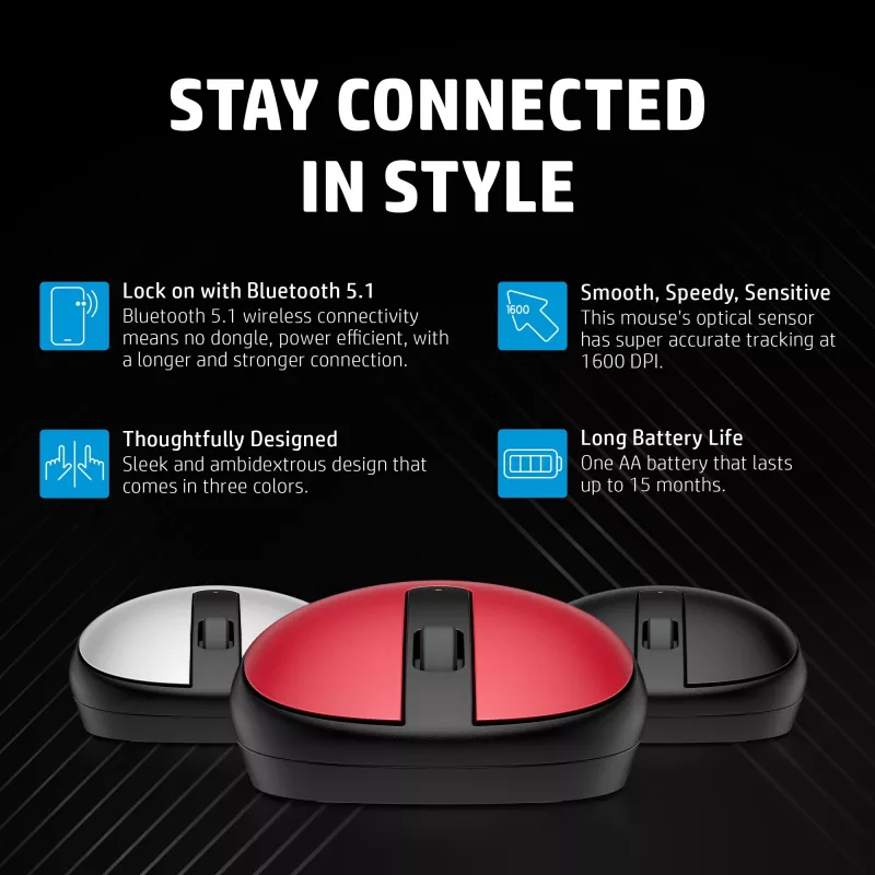 HP 240 Juoda Bluetooth pelė, abiem rankoms tinkama, optinė, Bluetooth, 1600 DPI, juoda