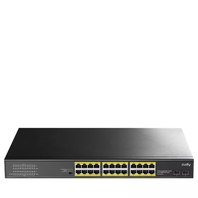 CUDY Gigabit PoE+ Switch 24 prievadų su 2 Gigabit SFP prievadais Modelis GS1028PS2