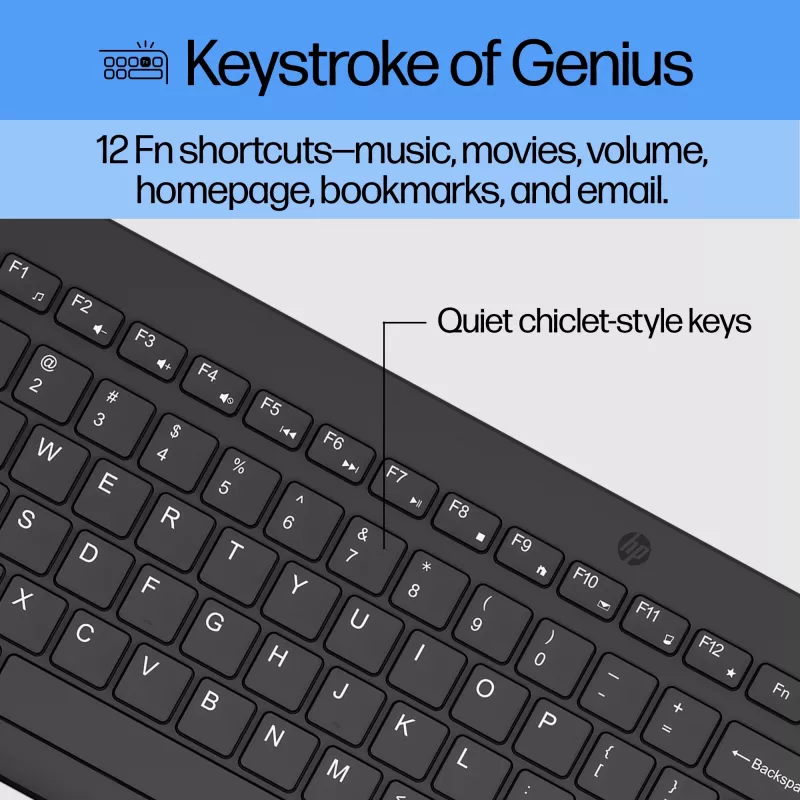 HP 330 belaidės pelės ir klaviatūros rinkinys, pilno dydžio (100 %), belaidė, RF belaidė, QWERTY, juoda, pelė įtraukta