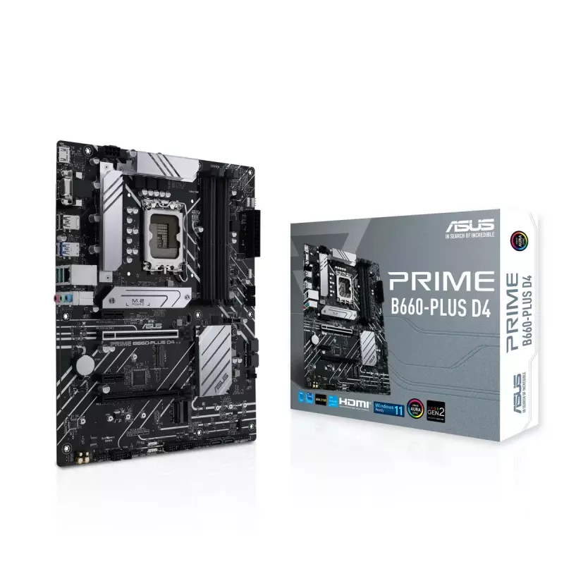 Motininė plokštė ASUS PRIME B660-PLUS D4 — Intel B660, LGA 1700, ATX, DDR4, 4× DIMM, 128 GB, 3× M.2, 2.5 Gb LAN