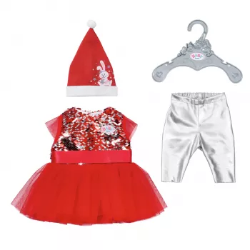 Lėlės suknelė ZAPF BABY born Xmas Dress 43 cm lėlėms, tekstilė, daugiaspalvė, sulankstoma, amžius 3–12