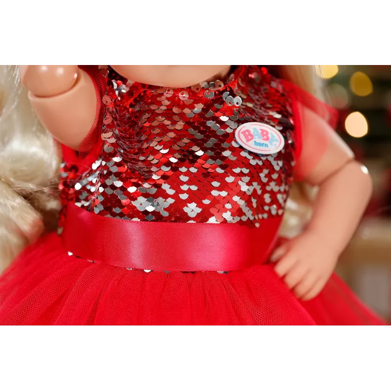 Lėlės suknelė ZAPF BABY born Xmas Dress 43 cm lėlėms, tekstilė, daugiaspalvė, sulankstoma, amžius 3–12
