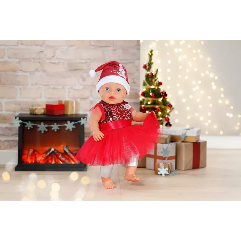 Lėlės suknelė ZAPF BABY born Xmas Dress 43 cm lėlėms, tekstilė, daugiaspalvė, sulankstoma, amžius 3–12