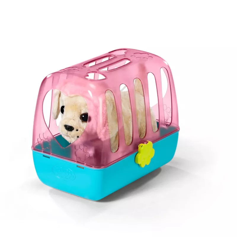Lėlių augintinis ZAPF BABY born Mano šuniukas Lucky su dėže — tekstilė/plastikas, įvairiaspalvis, amžius 3–12 m., reikia 4×AAA