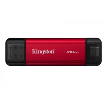 Išorinis SSD Kingston 512 GB dual USB-A/USB-C nešiojamas, USB 3.2 Gen 2, skaitymo greitis 1050 MB/s, rašymo greitis 950 MB/s, juoda / raudona