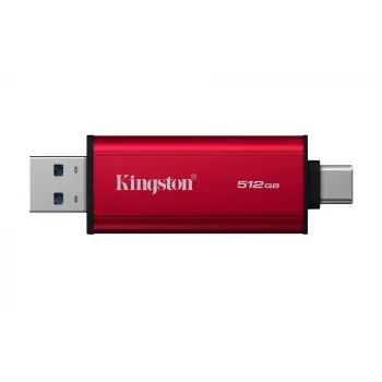 Išorinis SSD Kingston 512 GB dual USB-A/USB-C nešiojamas, USB 3.2 Gen 2, skaitymo greitis 1050 MB/s, rašymo greitis 950 MB/s, juoda / raudona
