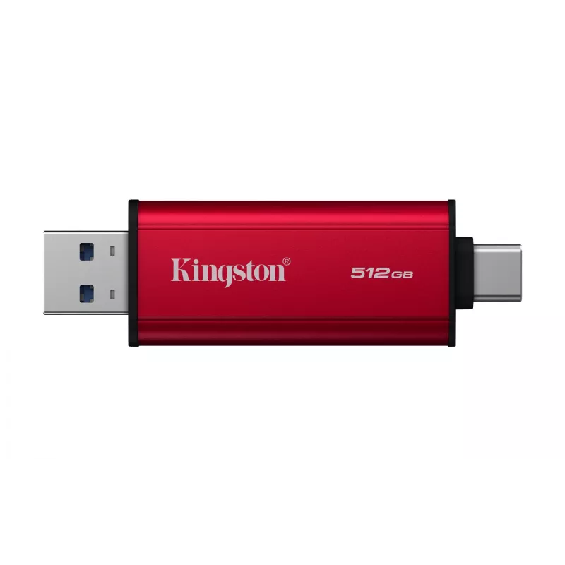 Išorinis SSD Kingston 512 GB dual USB-A/USB-C nešiojamas, USB 3.2 Gen 2, skaitymo greitis 1050 MB/s, rašymo greitis 950 MB/s, juoda / raudona