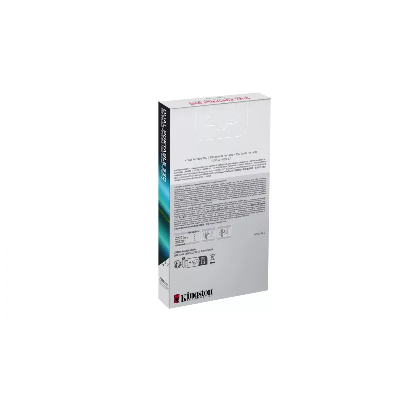 Išorinis SSD Kingston 512 GB dual USB-A/USB-C nešiojamas, USB 3.2 Gen 2, skaitymo greitis 1050 MB/s, rašymo greitis 950 MB/s, juoda / raudona