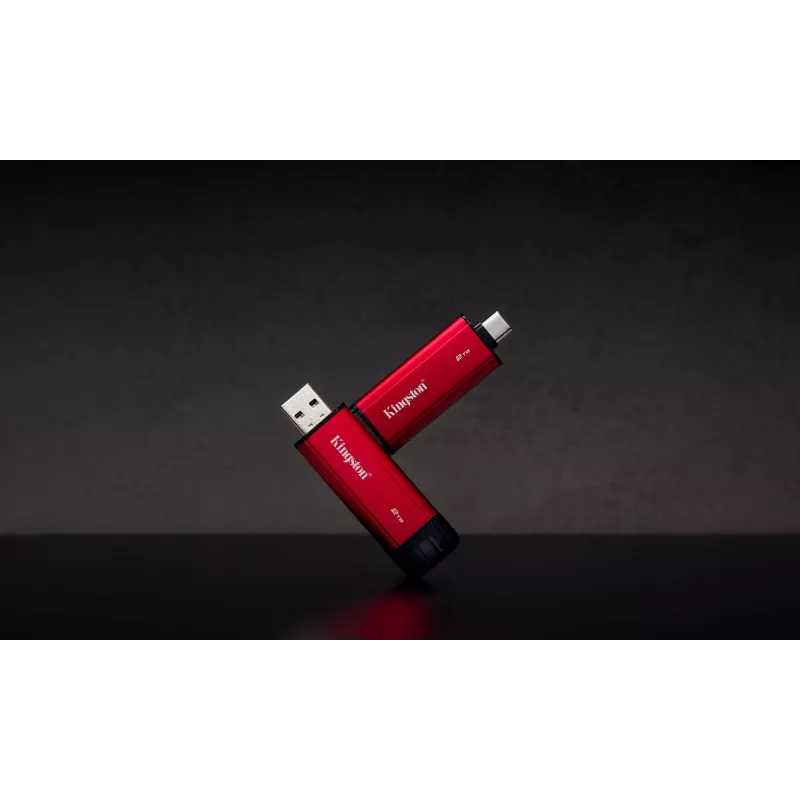 Išorinis SSD Kingston 2TB dviguba USB-A/USB-C, USB 3.2 Gen 2, skaitymas 1050 MB/s, rašymas 950 MB/s, juoda/raudona