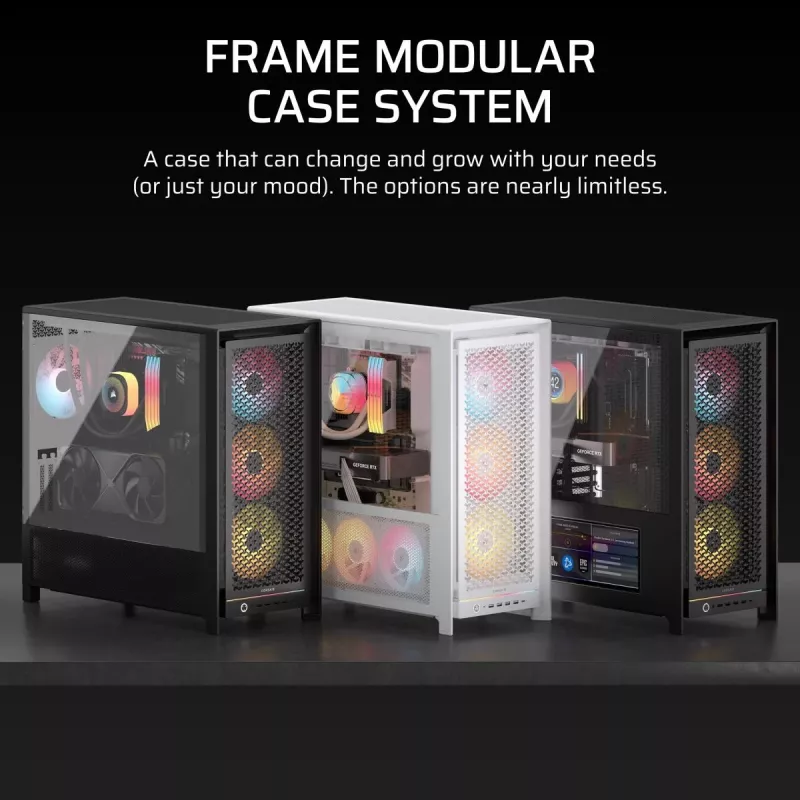 PC Midi Tower korpusas CORSAIR FRAME 5000D RS — juodas, ATX/EATX palaikymas, 3x140 mm priekiniai ventiliatoriai, grūdintas stiklas, 250×556×542 mm
