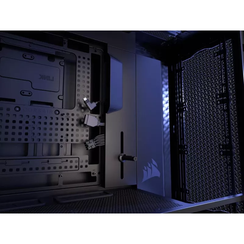 PC Midi Tower korpusas CORSAIR FRAME 5000D RS — juodas, ATX/EATX palaikymas, 3x140 mm priekiniai ventiliatoriai, grūdintas stiklas, 250×556×542 mm