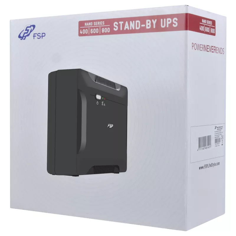 FSP Nano 600 nenutrūkstamo maitinimo šaltinis (UPS) budėjimo režimas (Offline) 0,6 kVA 360 W 2 kintamosios srovės lizdai