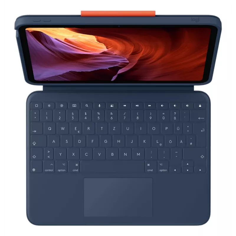 Klaviatūros dėklas Logitech Rugged Combo 4 Touch QWERTZ German Smart Connector Blue, skirtas iPad 10th gen (A16) su jutikliniu kilimėliu, dokas 256×195×20 mm