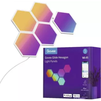 LED šviesos plokštės Govee B6061 5 vnt. RGB spalvų kaita — modulinis dekoratyvinis sienų apšvietimas