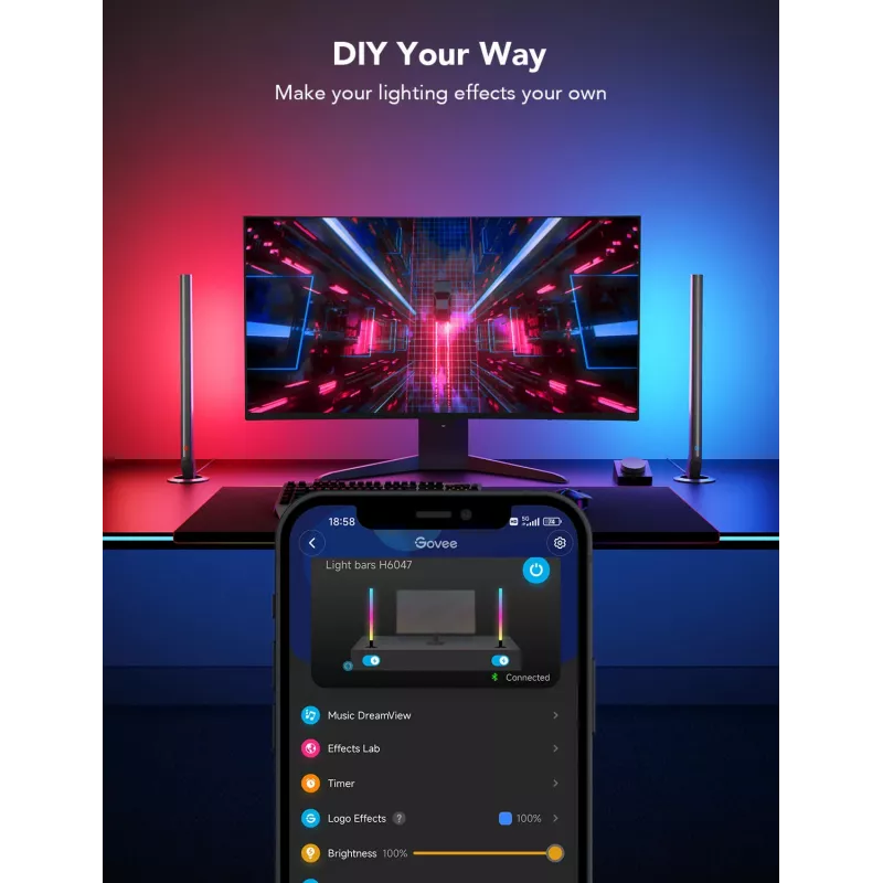 Išmaniojo apšvietimo rinkinys Govee H6047, Wi‑Fi/Bluetooth, 12 V 24 W, juoda, 5 vnt.