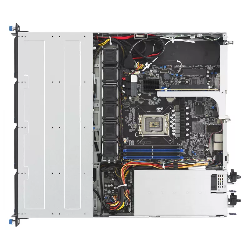 Stovo serveris ASUS RS300-E12-RS4, 1U, Intel C262, LGA1700, Xeon E-2400, 4x karštai keičiami 3,5 colio lizdai, 450W maitinimo šaltinis, DDR5 UDIMM iki 128 GB