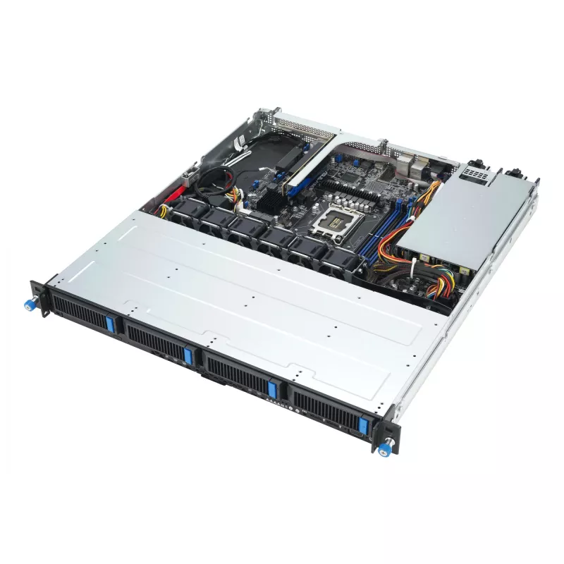 Stovo serveris ASUS RS300-E12-RS4, 1U, Intel C262, LGA1700, Xeon E-2400, 4x karštai keičiami 3,5 colio lizdai, 450W maitinimo šaltinis, DDR5 UDIMM iki 128 GB