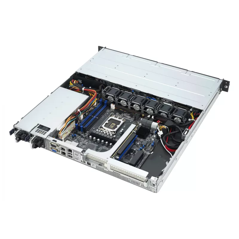 Stovo serveris ASUS RS300-E12-RS4, 1U, Intel C262, LGA1700, Xeon E-2400, 4x karštai keičiami 3,5 colio lizdai, 450W maitinimo šaltinis, DDR5 UDIMM iki 128 GB