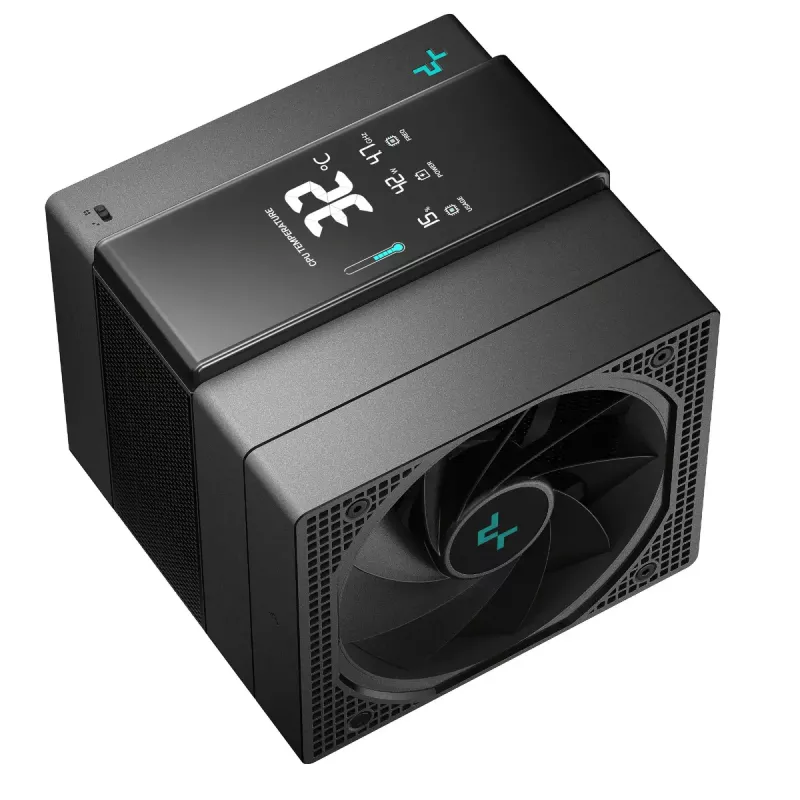 Oro aušintuvas DeepCool ASSASSIN IV VC VISION — dviejų ventiliatorių 120/140 mm, 300 W TDP, 7 šilumos vamzdeliai, LGA115x/LGA1200/LGA1700/LGA20xx suderinamas, juodas