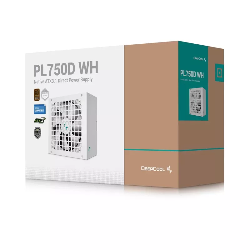 Maitinimo blokas DeepCool PL750D WH — 750 W, ATX 20+4 pin, 80 PLUS Bronze, 120 mm ventiliatorius, baltas