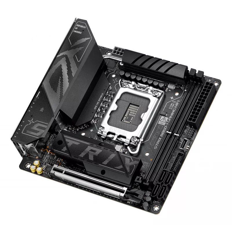 Pagrindinė plokštė ASUS ROG STRIX B860-I GAMING WIFI — Intel B860, LGA 1851, mini ITX, 2× DDR5 DIMM (iki 128 GB), Wi‑Fi 7, 2,5 Gb LAN