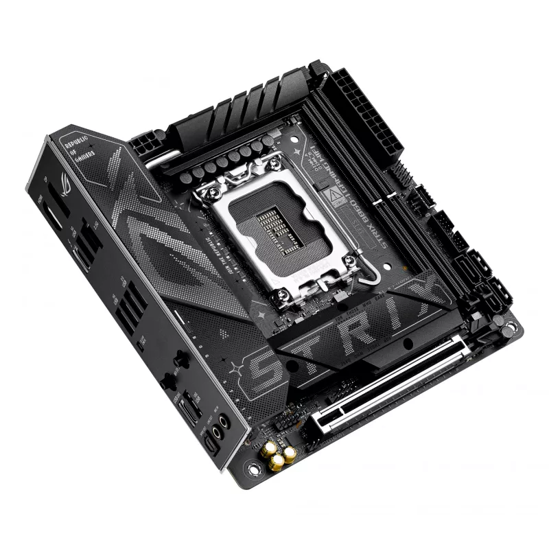 Pagrindinė plokštė ASUS ROG STRIX B860-I GAMING WIFI — Intel B860, LGA 1851, mini ITX, 2× DDR5 DIMM (iki 128 GB), Wi‑Fi 7, 2,5 Gb LAN