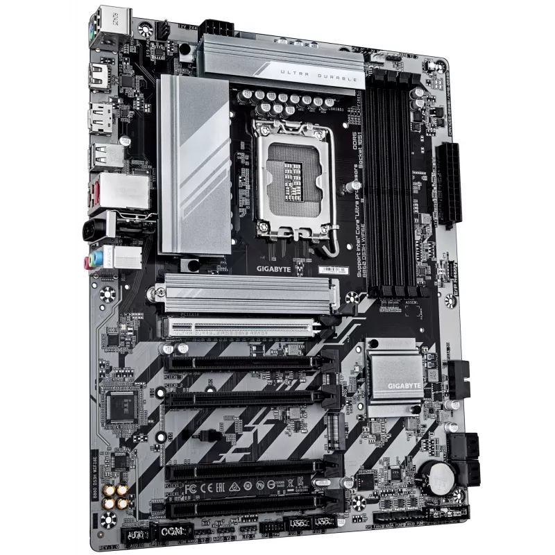 GIGABYTE B860 DS3H WIFI6E pagrindinė plokštė – Intel Core Ultra serijos procesoriams, 8+1+2+2 VRM fazės, iki 9066MHz DDR5, 1xPCIe 5.0 + 1xPCIe 4.0 M.2, 2.5GbE LAN, WIFI 6E, USB 3.2 Gen 2x2
