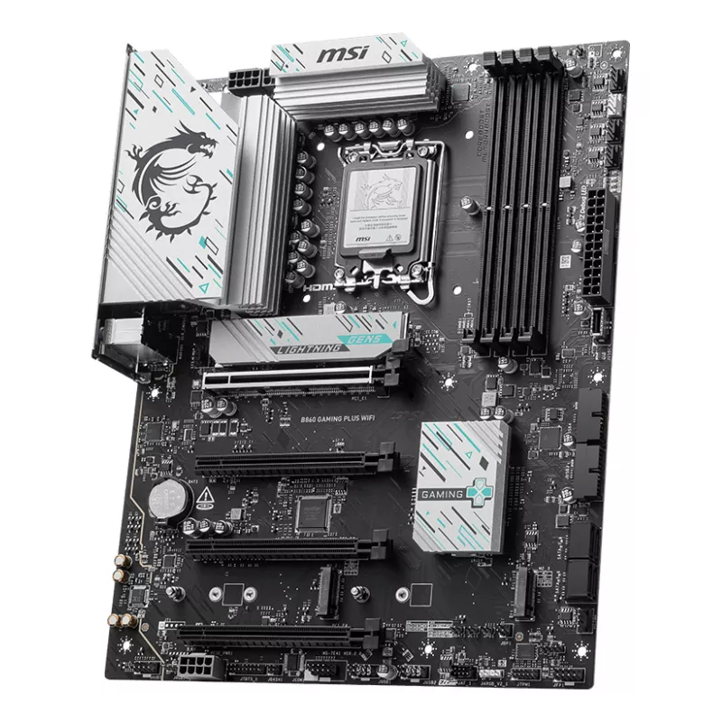 Pagrindinė plokštė MSI B860 GAMING PLUS WIFI — Intel B860, LGA 1851, ATX, DDR5, 4x DIMM, 3x M.2, Wi‑Fi 7, 5GbE