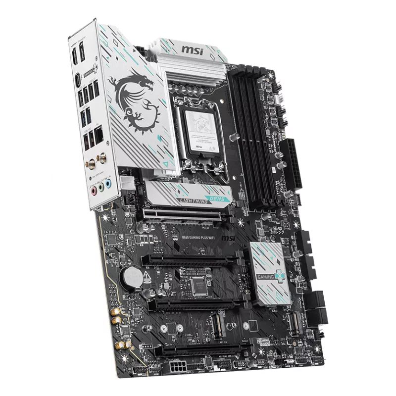 Pagrindinė plokštė MSI B860 GAMING PLUS WIFI — Intel B860, LGA 1851, ATX, DDR5, 4x DIMM, 3x M.2, Wi‑Fi 7, 5GbE