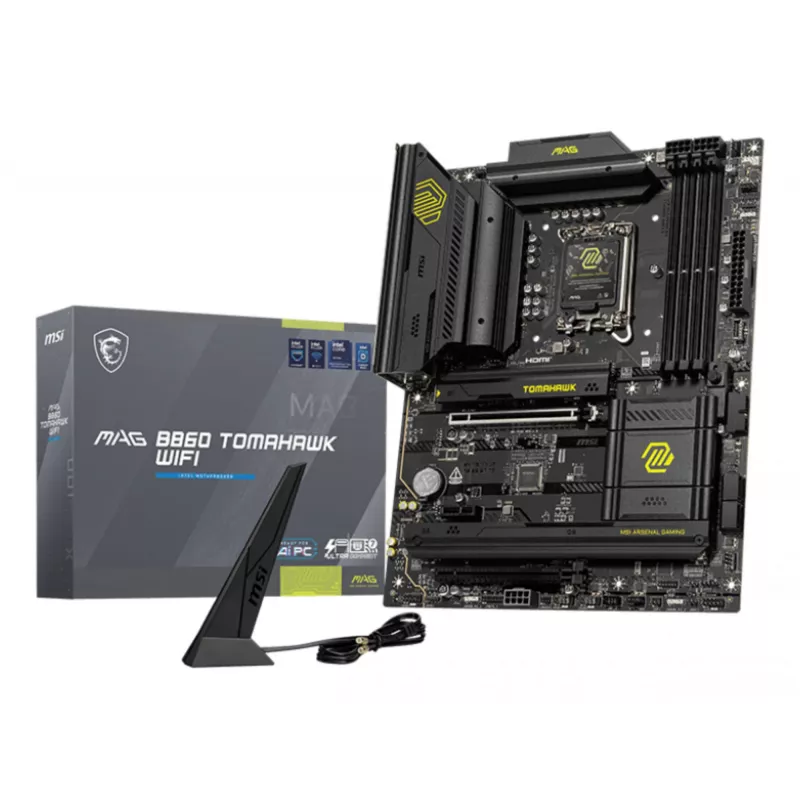 Pagrindinė plokštė MSI MAG B860 TOMAHAWK WIFI — Intel B860, LGA 1851, ATX, DDR5, 4x DIMM, 3x M.2, Wi‑Fi 7, 5GbE