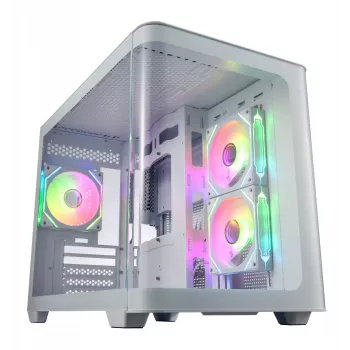 FSP S380-WA korpusas Mini Tower mITX, mATX baltas ARGB, Mikro bokštas, Kompiuterio, Balta, micro ATX, Mini-ITX, SPCC, Grūdintas stiklas, Žaidimams