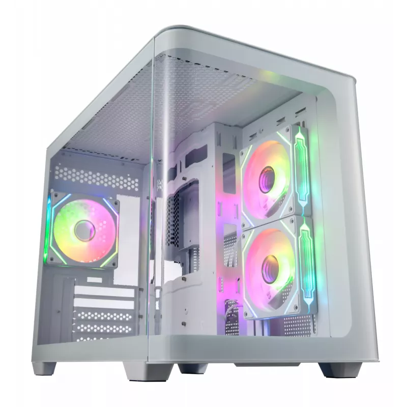 FSP S380-WA korpusas Mini Tower mITX, mATX baltas ARGB, Mikro bokštas, Kompiuterio, Balta, micro ATX, Mini-ITX, SPCC, Grūdintas stiklas, Žaidimams