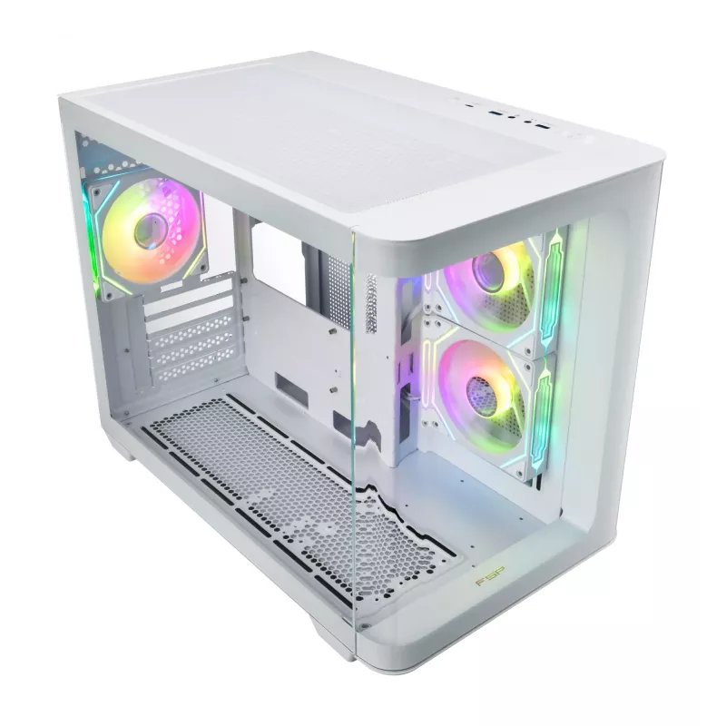 FSP S380-WA korpusas Mini Tower mITX, mATX baltas ARGB, Mikro bokštas, Kompiuterio, Balta, micro ATX, Mini-ITX, SPCC, Grūdintas stiklas, Žaidimams
