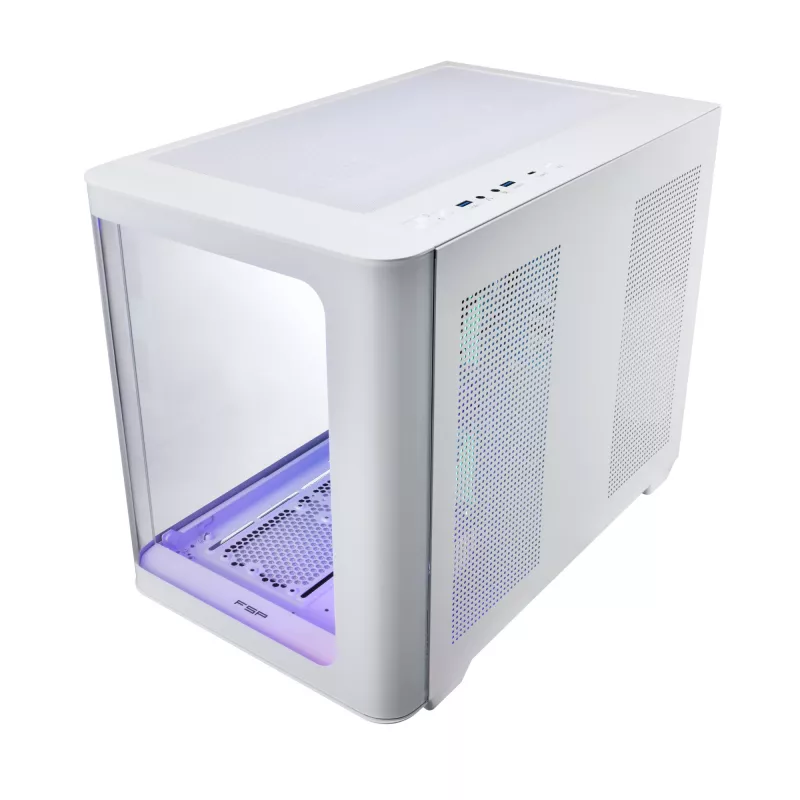 FSP S380-WA korpusas Mini Tower mITX, mATX baltas ARGB, Mikro bokštas, Kompiuterio, Balta, micro ATX, Mini-ITX, SPCC, Grūdintas stiklas, Žaidimams
