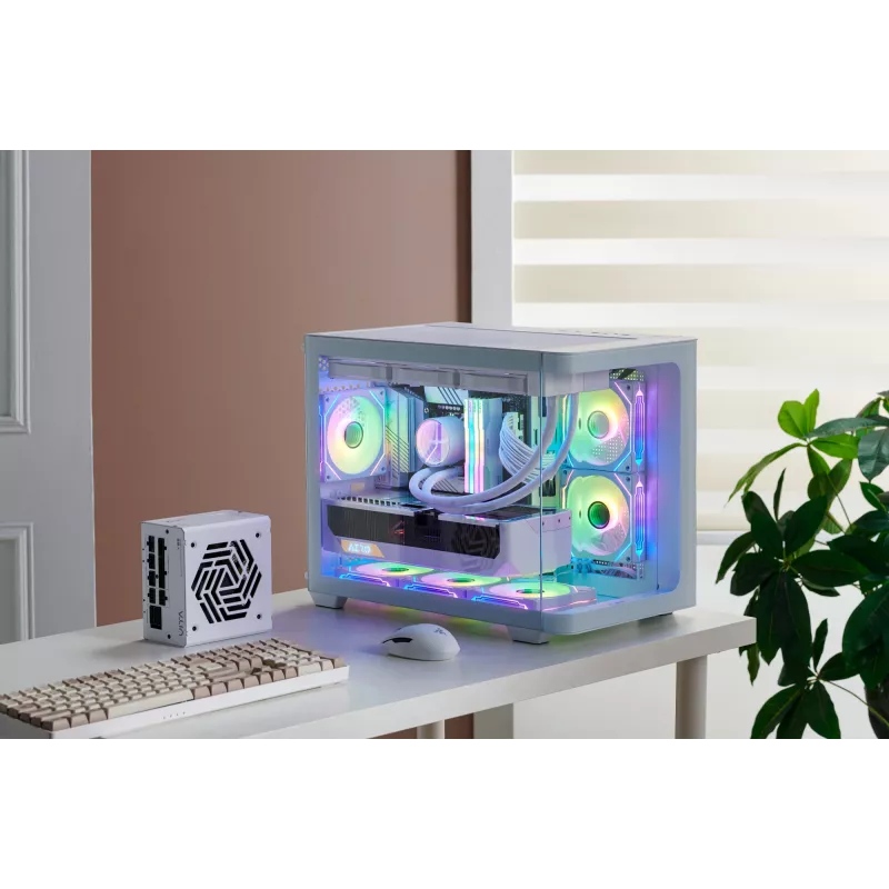 FSP S380-WA korpusas Mini Tower mITX, mATX baltas ARGB, Mikro bokštas, Kompiuterio, Balta, micro ATX, Mini-ITX, SPCC, Grūdintas stiklas, Žaidimams