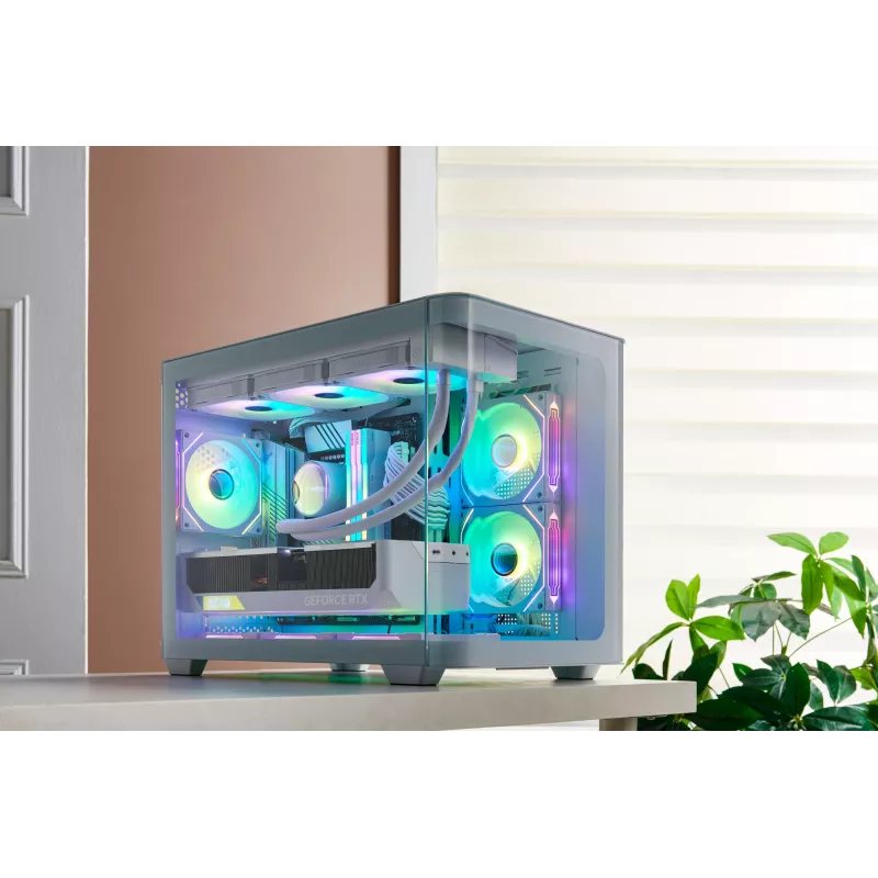 FSP S380-WA korpusas Mini Tower mITX, mATX baltas ARGB, Mikro bokštas, Kompiuterio, Balta, micro ATX, Mini-ITX, SPCC, Grūdintas stiklas, Žaidimams