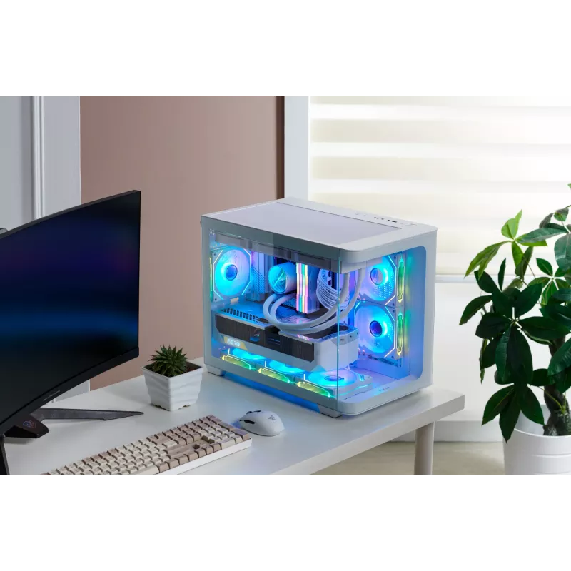 FSP S380-WA korpusas Mini Tower mITX, mATX baltas ARGB, Mikro bokštas, Kompiuterio, Balta, micro ATX, Mini-ITX, SPCC, Grūdintas stiklas, Žaidimams