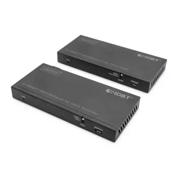 DIGITUS HDBaseT KVM plėtiklio rinkinys. 150 m 4K/60Hz. USB 2.0. PoC. IR. juodas